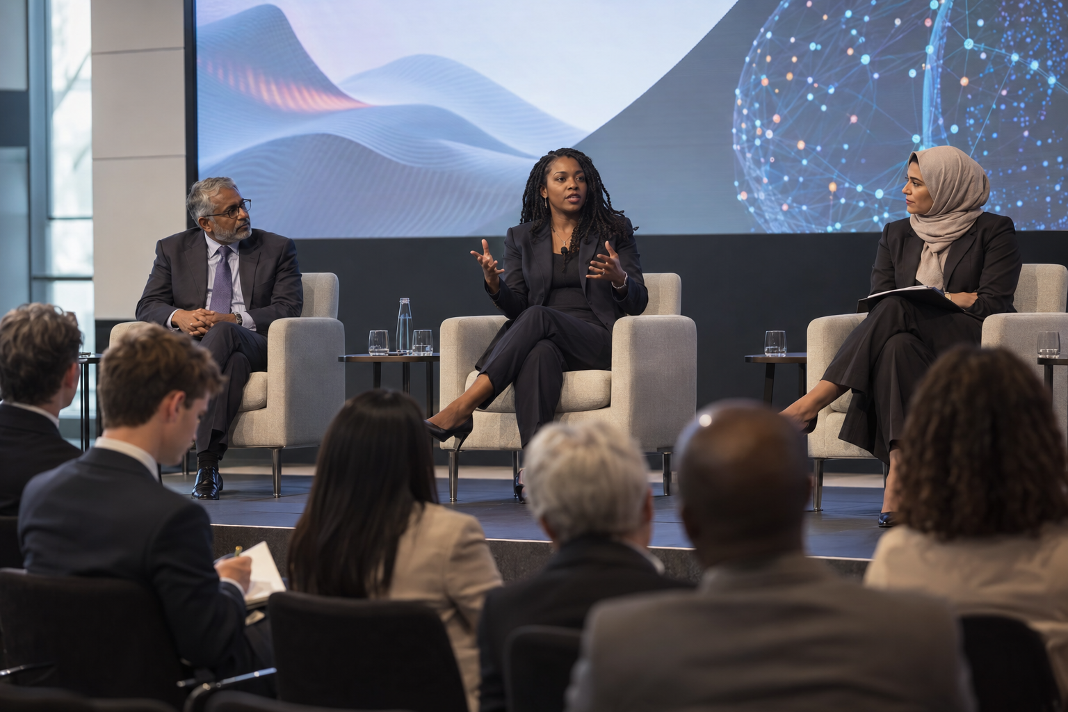 A diverse technology and public policy panel discussion, illustrative Better Future Group visual.