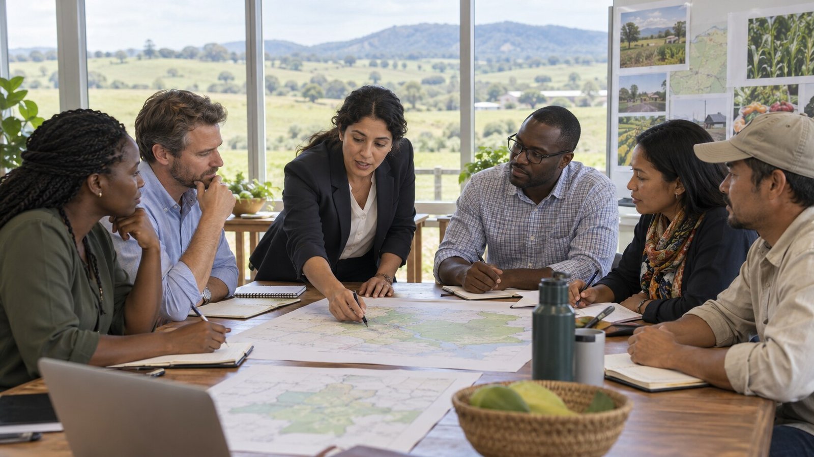 Development advisers and enterprise leaders discussing rural investment opportunities