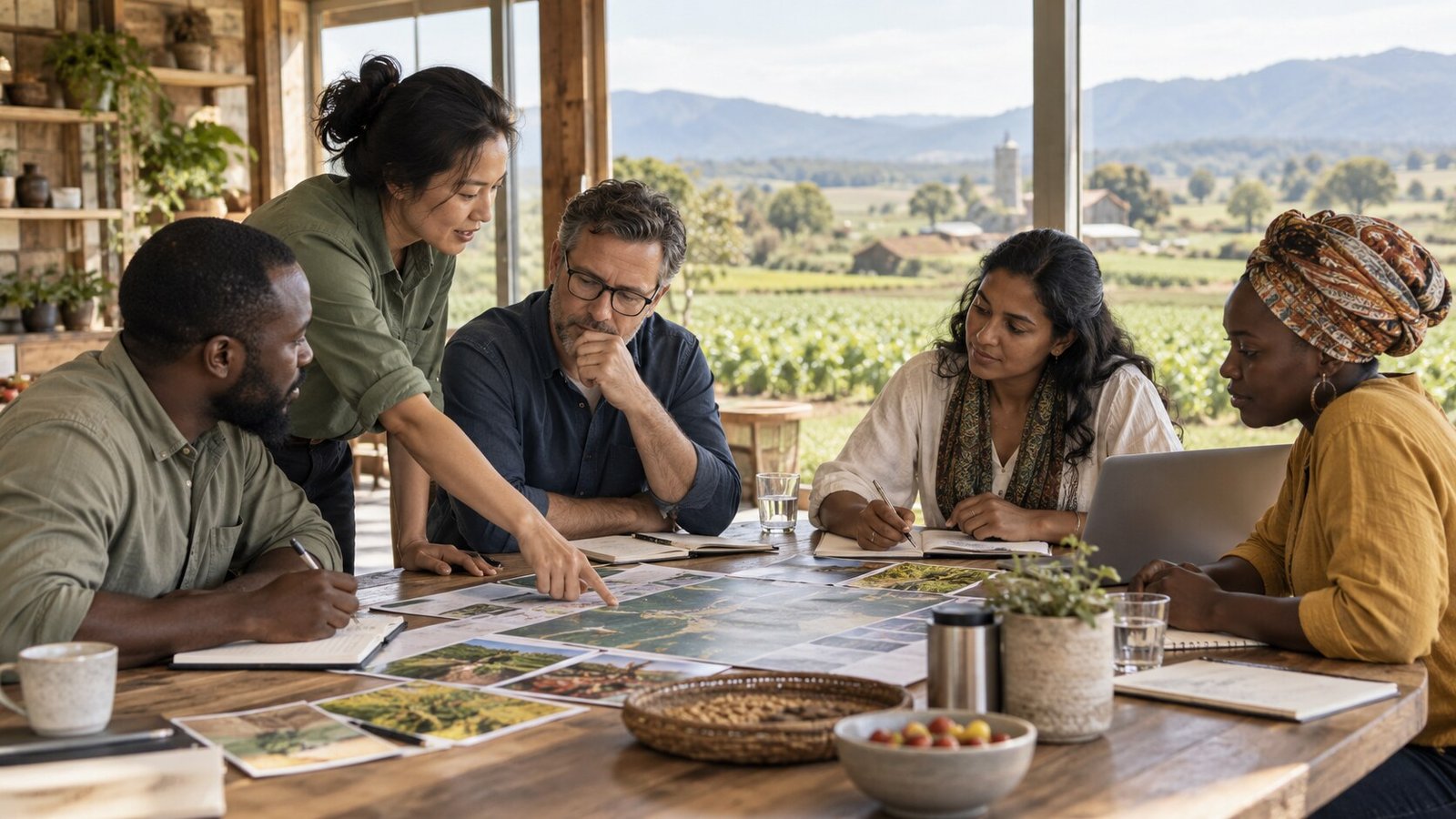 Agrifood and rural enterprise professionals reviewing a sustainable value-chain plan