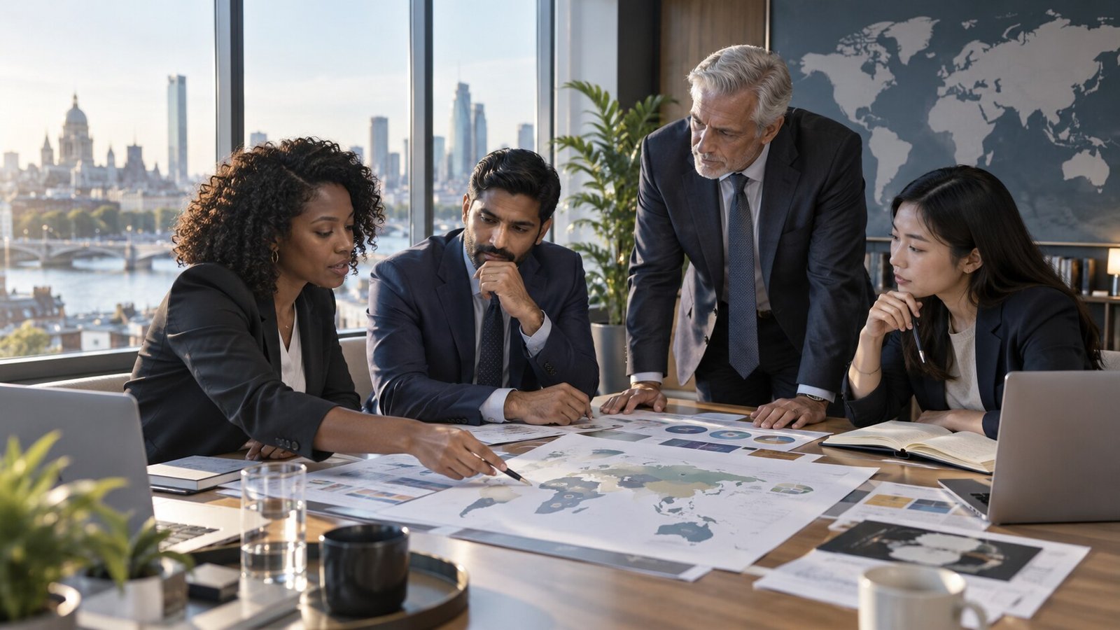 Communications and market-entry team preparing a stakeholder briefing
