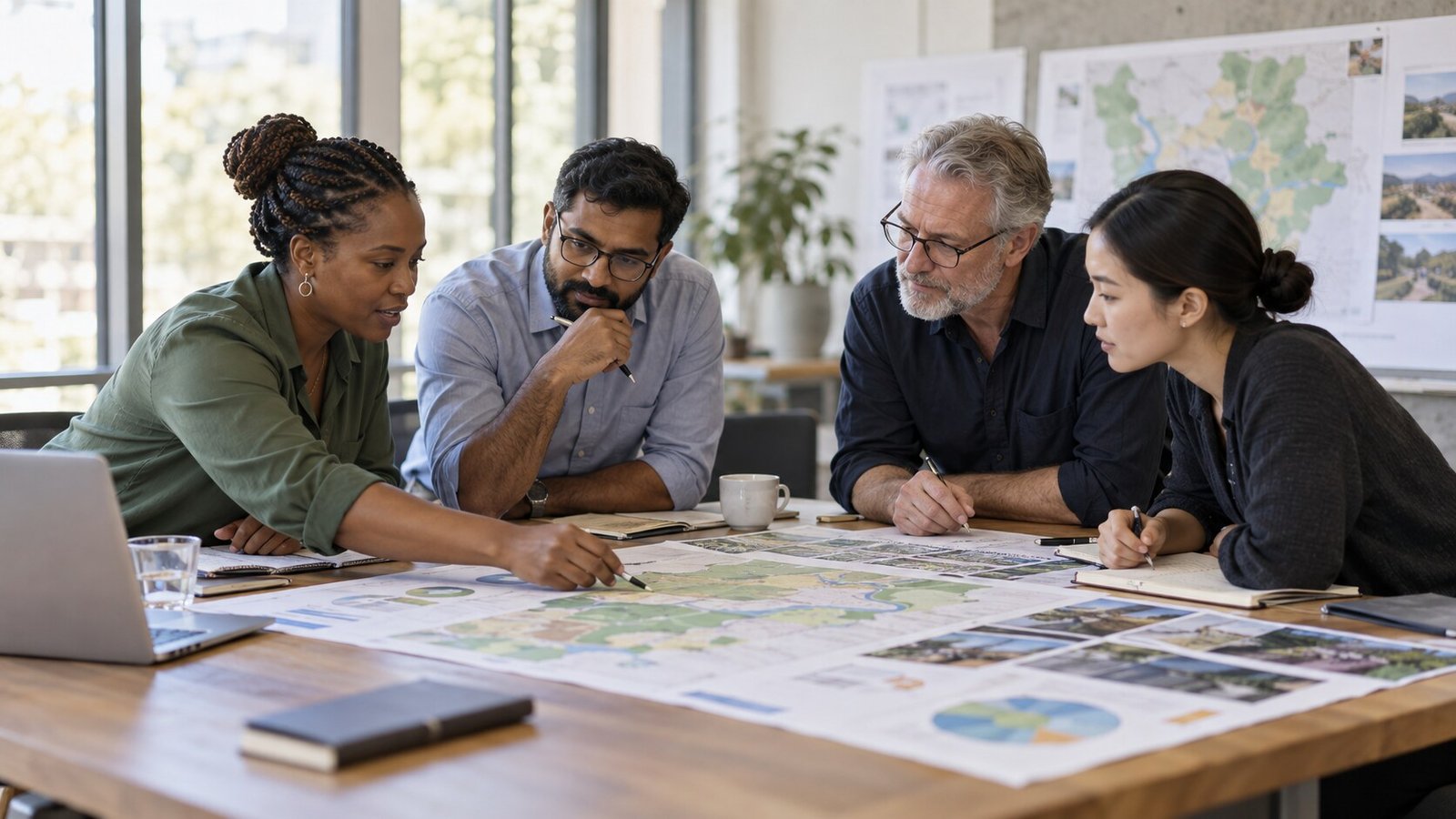 Development team reviewing governance and programme maps