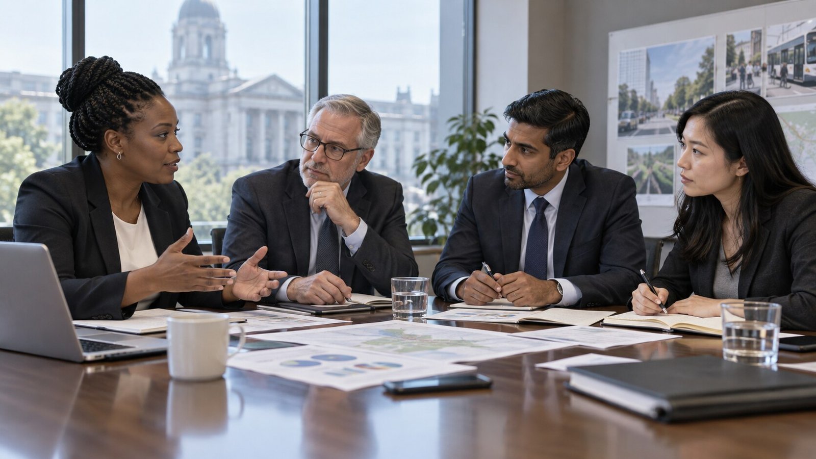 Public-policy team discussing service priorities