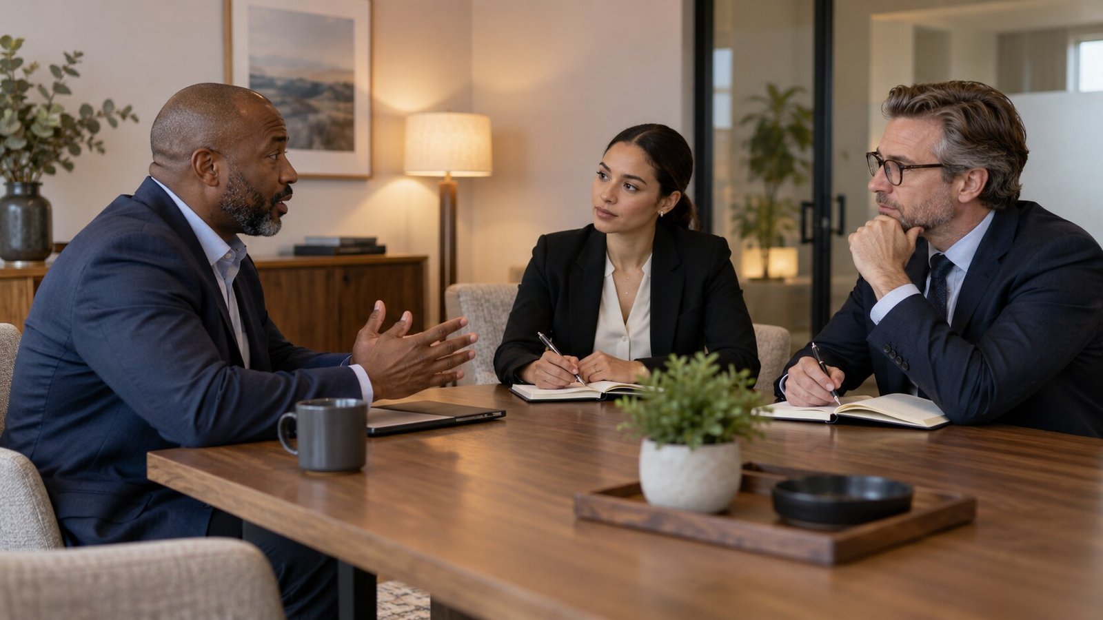 Business organisation discussing a requirement with advisers